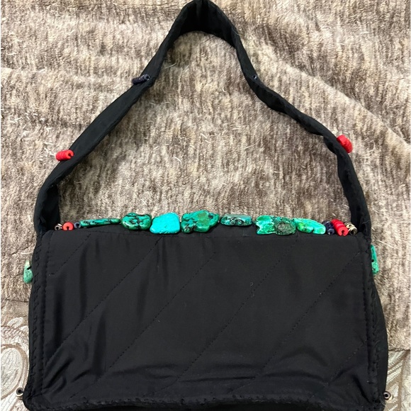 Rare Hand sewed Turquoise and beaded purse. Tibetan Feel. Purchased at Harrahs - Picture 2 of 12